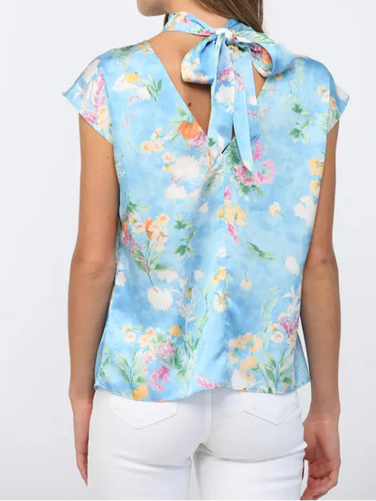 Blue Satin Floral Top