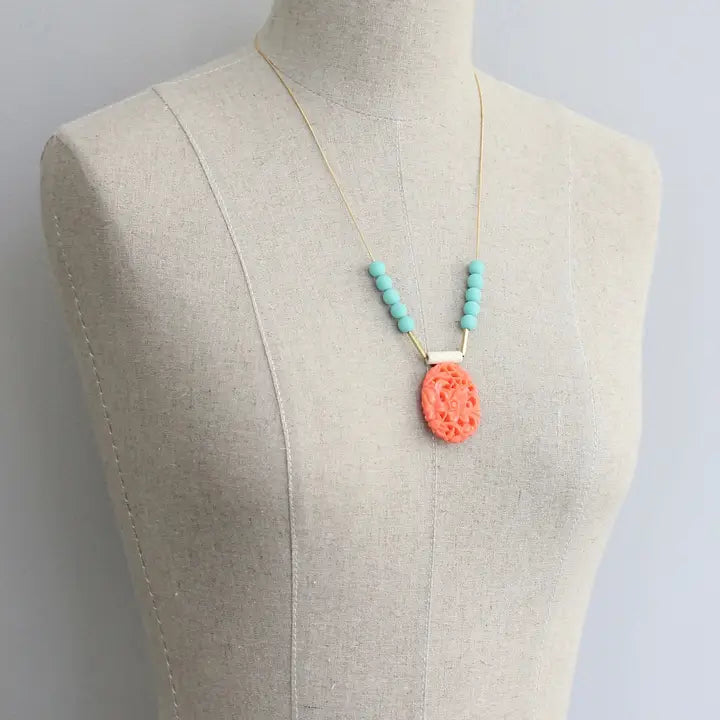 Vintage Acrylic & Turquoise Glass Necklace