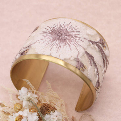 Cream Floral Embroidered Cuff Bracelet