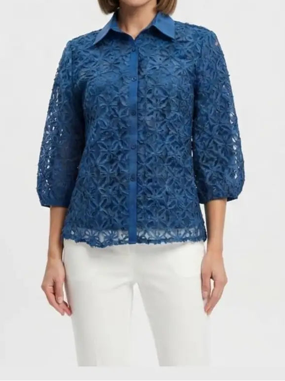Floral Lace Top Denim Blue