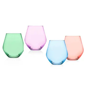 Assorted Color Stemless Wine Glass Set of 4