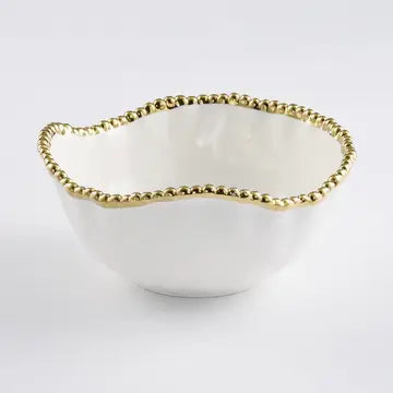 White Medium Salad Bowl w/ Gold Trim