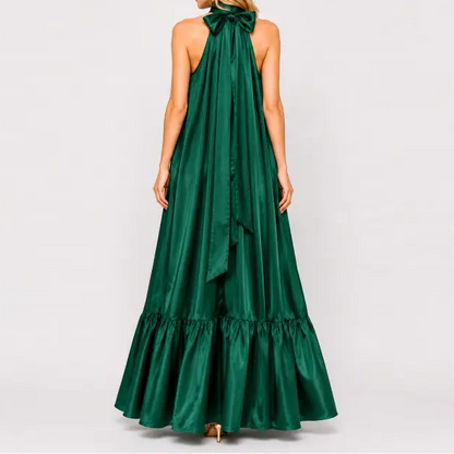 Green Satin Halter Maxi Dress