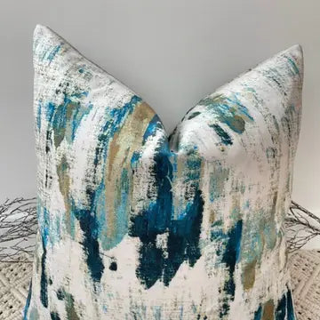 Blue Gold & Cream Pillow 22"