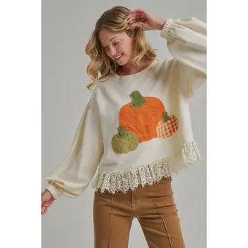 Pumpkin Lace Detail Top