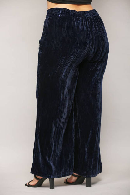 Navy Crinkle Velvet Pant