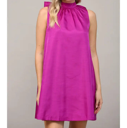 Magenta Tie Back Halter Dress