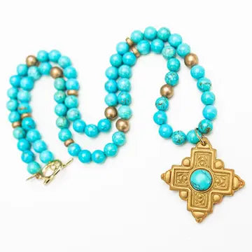 Turquoise Jade with Ellie Cross 34"