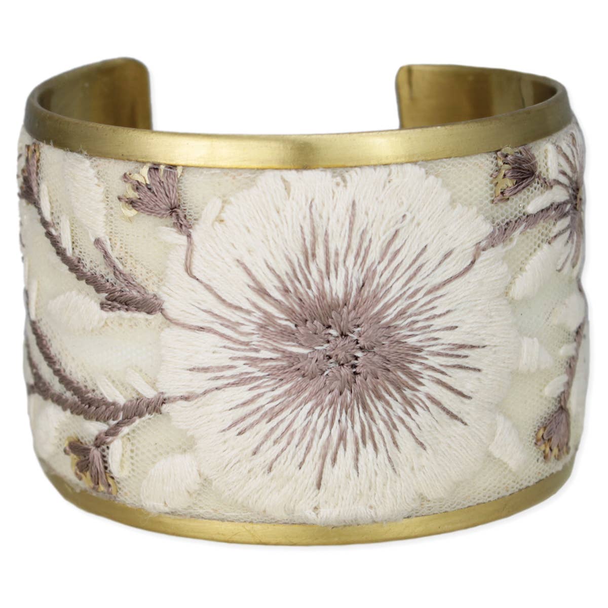 Cream Floral Embroidered Cuff Bracelet