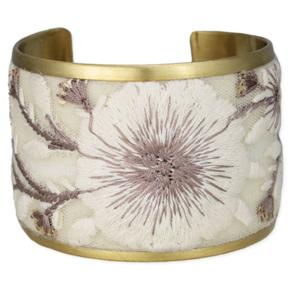 Cream Floral Embroidered Cuff Bracelet