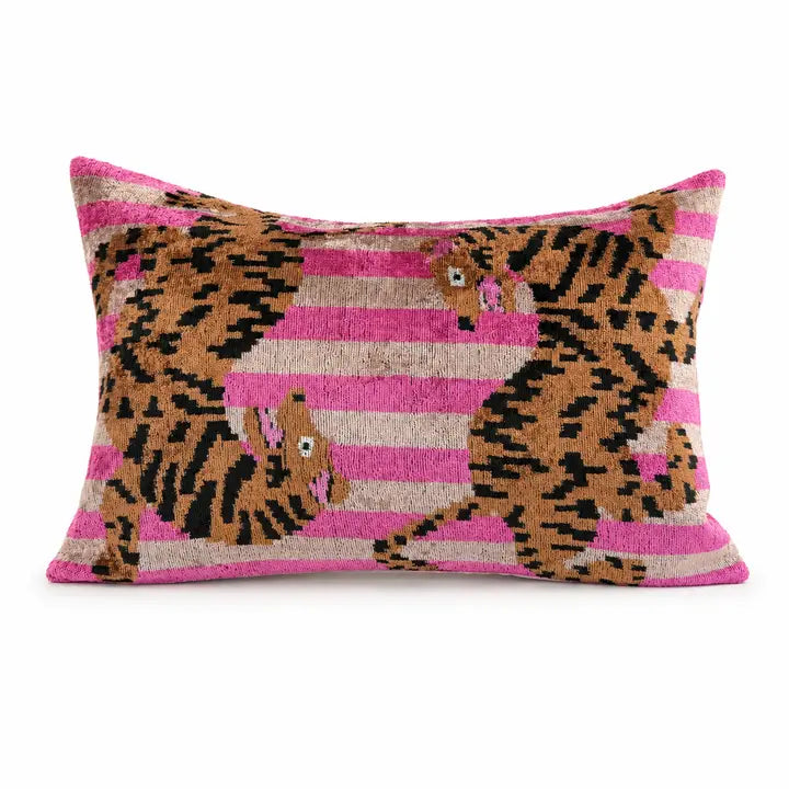 Handmade Velvet Tiger Ikat Pillow 14" x 24"
