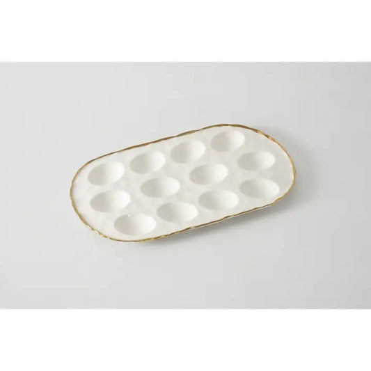 White & Gold Porcelain Deviled Egg Tray