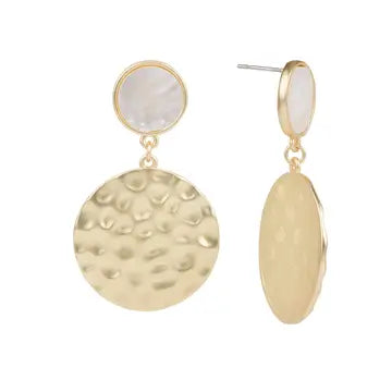 Pearl & Hammered Stone Earrings
