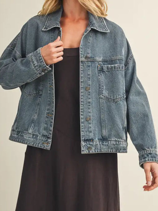 Pleated Jean Jacket