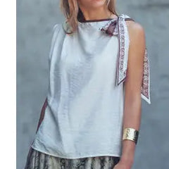 White Linen Top w/ Scarf Tie