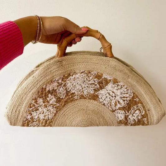 Half Moon Straw Clutch