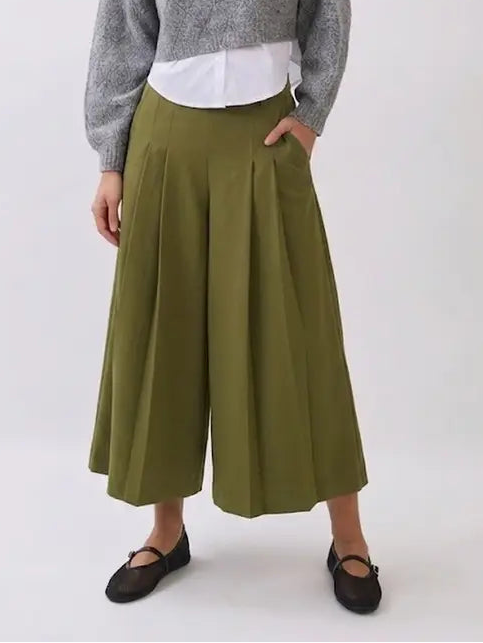Olive Pleated Culotte Pants