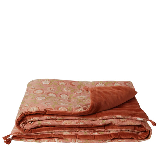 Pink Floral & Velvet Queen Bed Runner