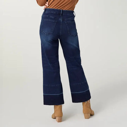 Dark Denim Stretch Wide Leg Crop Pants