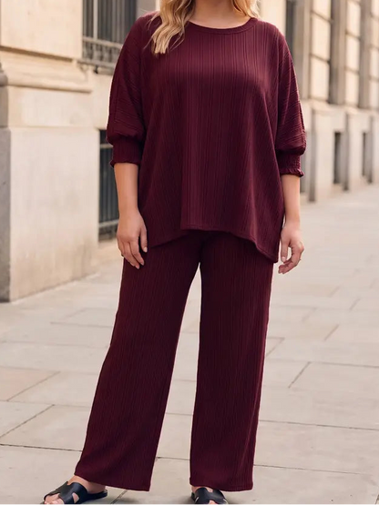 Burgundy Plus Smock Sleeve 2 Piece Set
