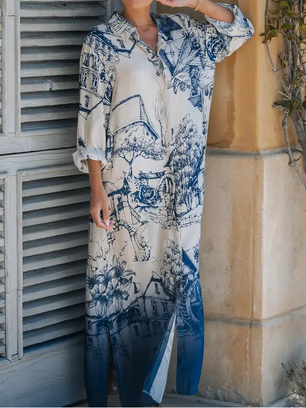 Plus Blue Toile Shirt Dress