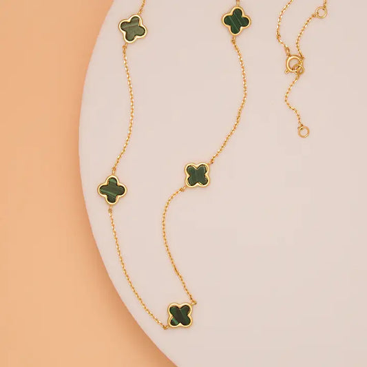 Green Quatrefoil Clover Necklace