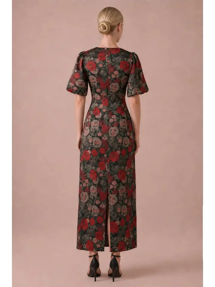 Red Floral Jacquard Dress