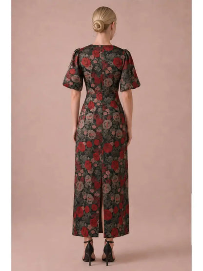 Red Floral Jacquard Dress