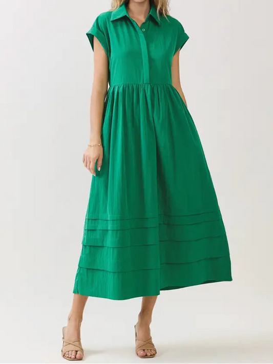 Green Pleated Detail Dress