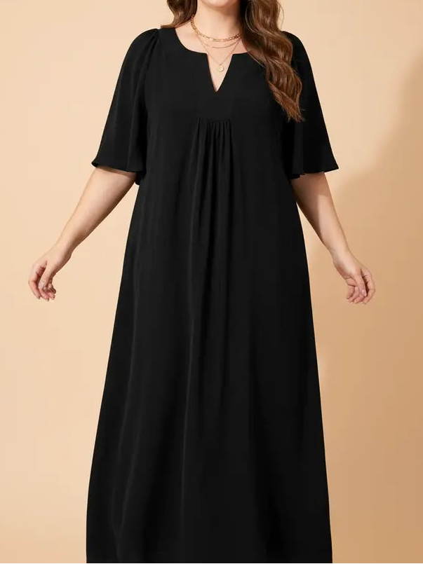 Black Plus Size Notch Neck Dress