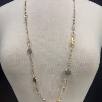 Gold Glass Bead Long Necklace