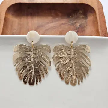 Gold & Ivory Leaf Earrings