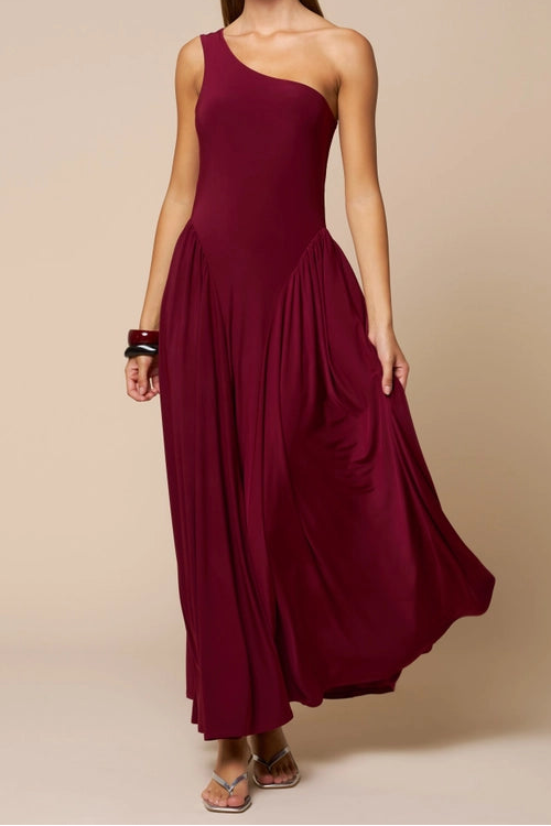 Burgundy One Shoulder Maxi Dress