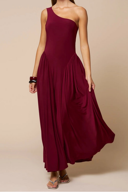 Burgundy One Shoulder Maxi Dress