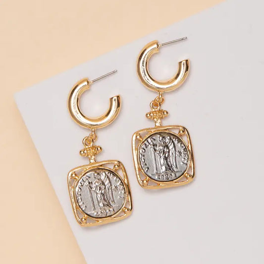 Gold Medallion Dangle Earrings