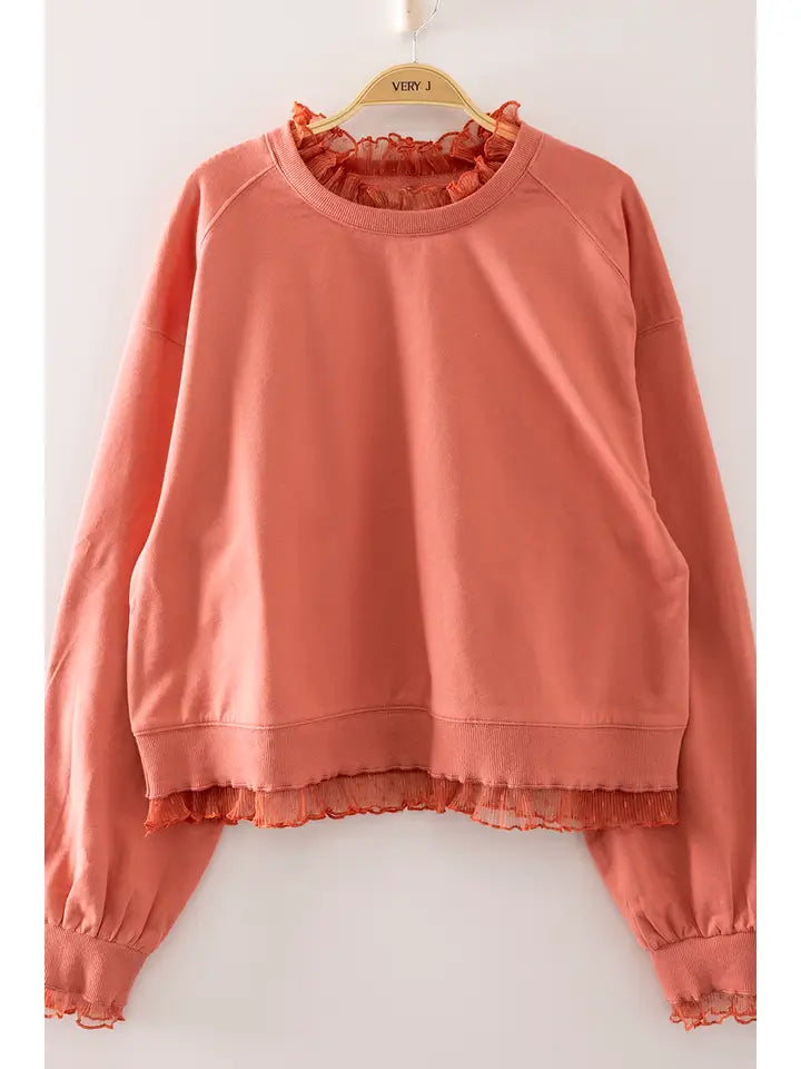 Coral Lace Layered Sweatshirt
