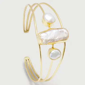 Gold Freshwater Pearl Cuff Bracelet