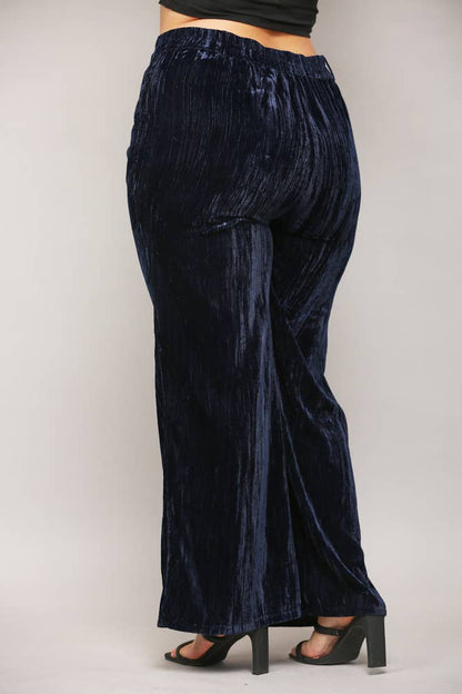 Navy Crinkle Velvet Pant