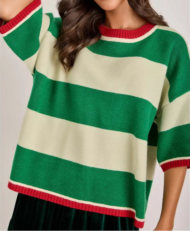 Green & Sage Stripe Sweater
