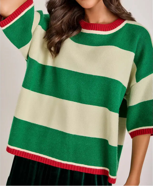 Green & Sage Stripe Sweater