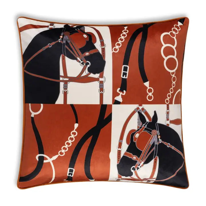 Equestrian Velvet Pillow 22"