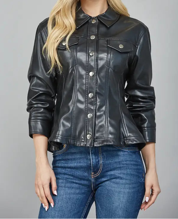 Faux Black Leather Peplum Jacket