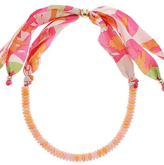 Pink & Orange Beaded Scarf Necklace
