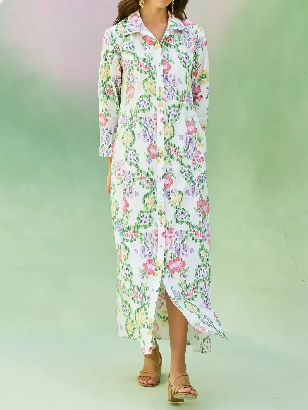Floral Ivory Ikat Dress