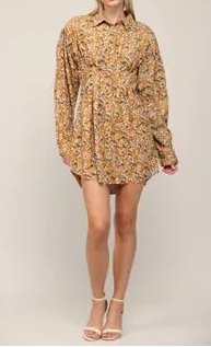 Floral Corduroy Shirt Dress