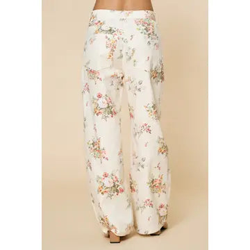 Cream Wide Floral Pants