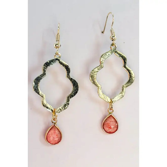 Gold Marquise w/Coral Earring