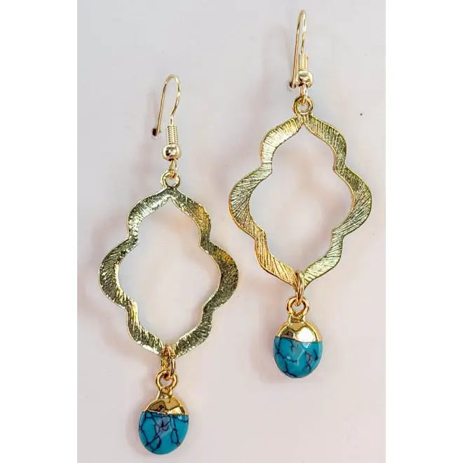 Gold Marquise w/Turquoise Earring