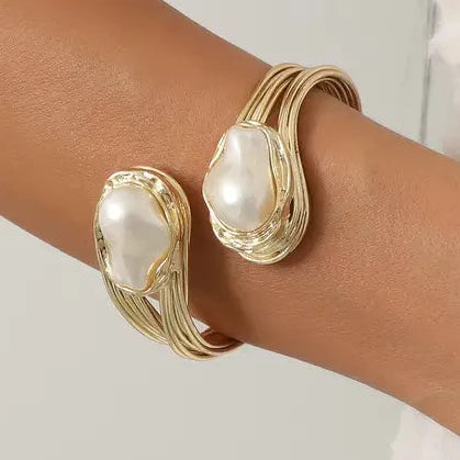 Gold Plated Pearl Cuff Bracelet