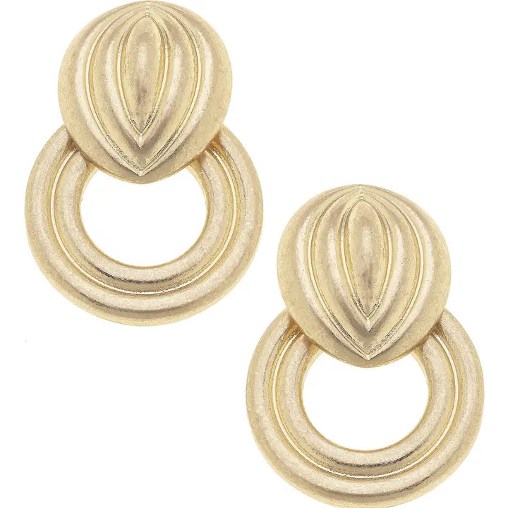Gold Ribbed Dangle Earrings